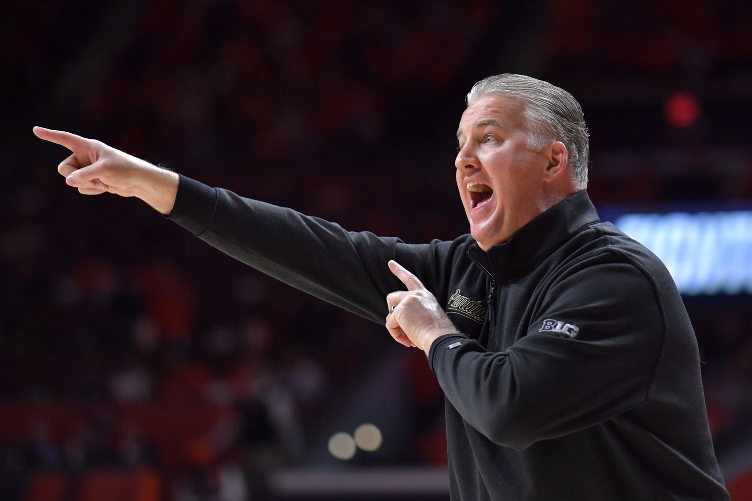 Purdue Boilermakers head coach Matt Painter reacts during the first half against the Illinois Fighting Illini at State Farm Center.